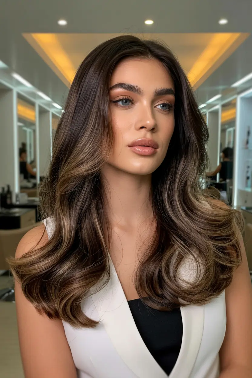 hair color warm skin tone Deep Espresso Balayage
