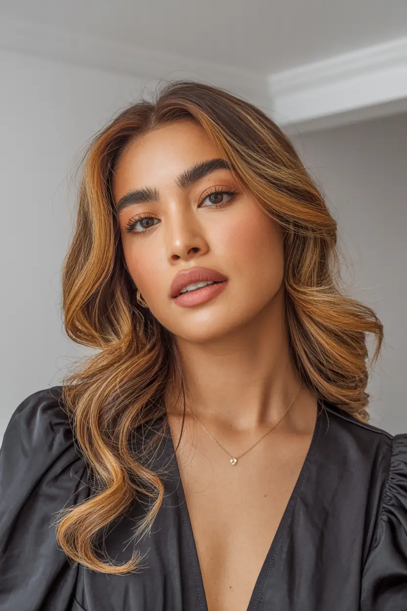 hair color warm skin tone Golden Espresso Highlights