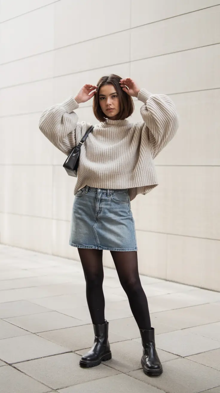 new york outfits winter Chunky Knit and Denim Magic