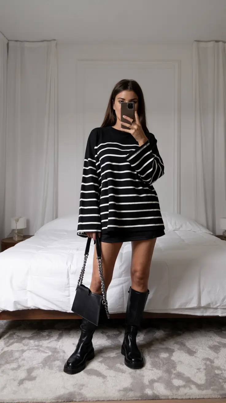 new york outfits winter street style Monochrome Stripes