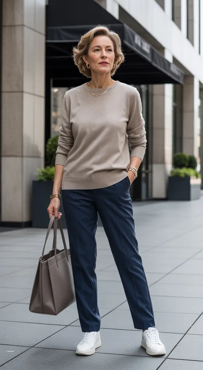 outfits for women over 50 casual Soft Neutrals for Effortless City Style