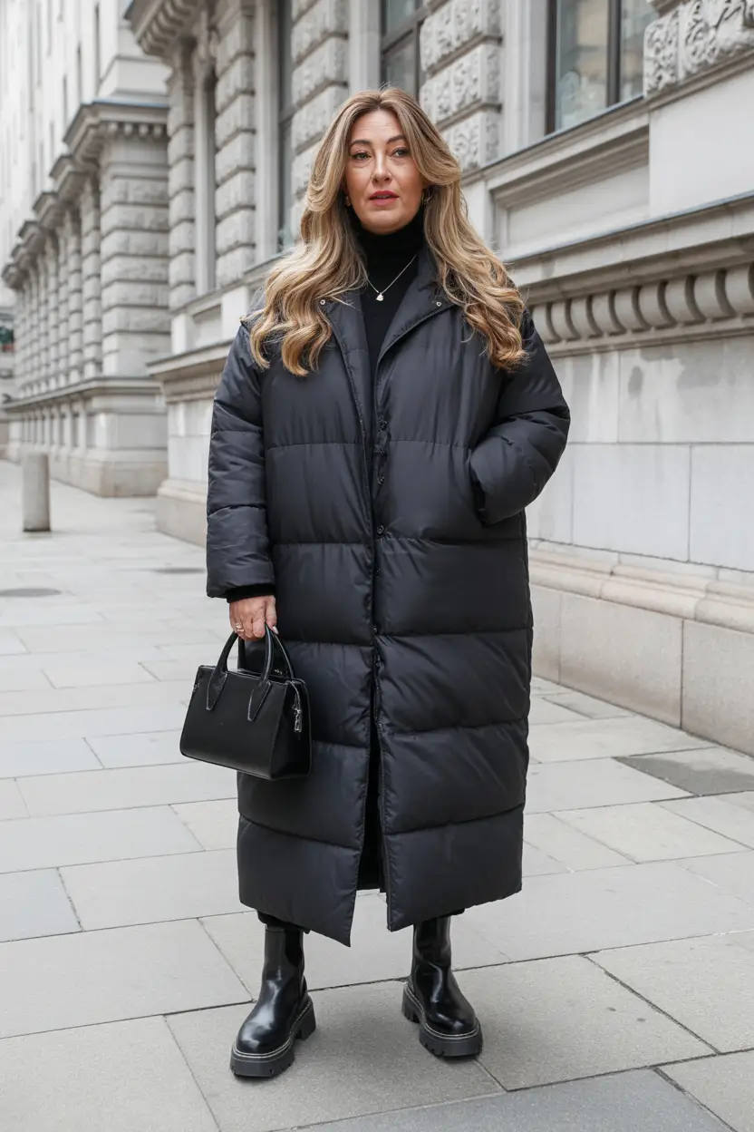 outfits for women over 50 winter Urban Winter Chic in Padded Perfection