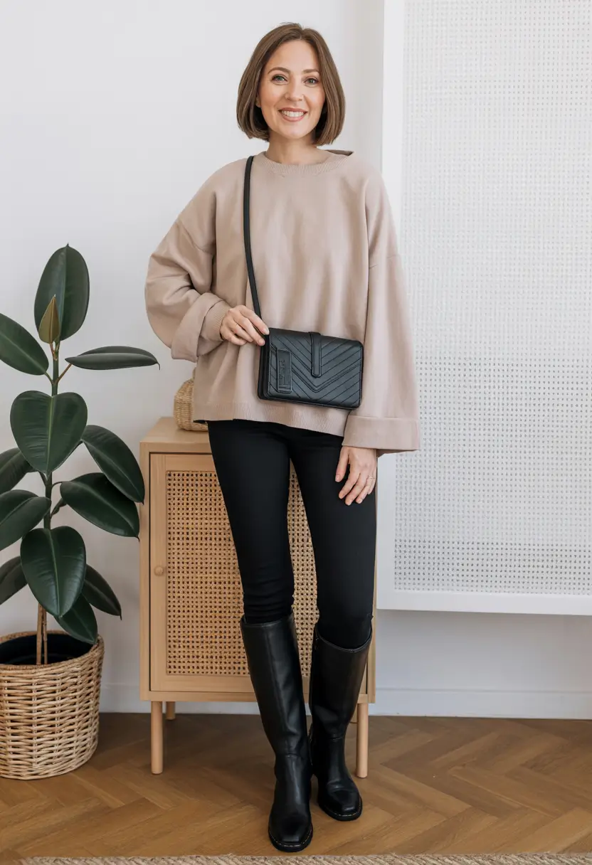 outfits for women over 50 fall Soft Minimalism with Knee-High Charm