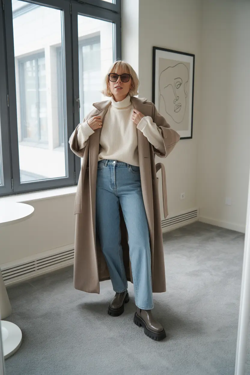 outfits for women over 50 winter Modern Elegance in Taupe Layers