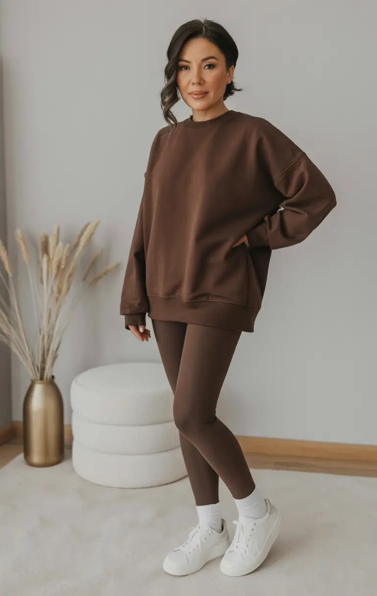 outfits for women over 50 casual Monochrome Comfort in Chocolate Tones
