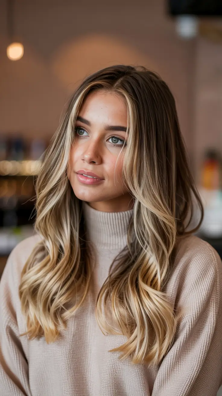 blonde hair color 2026 Caramel Balayage Flow