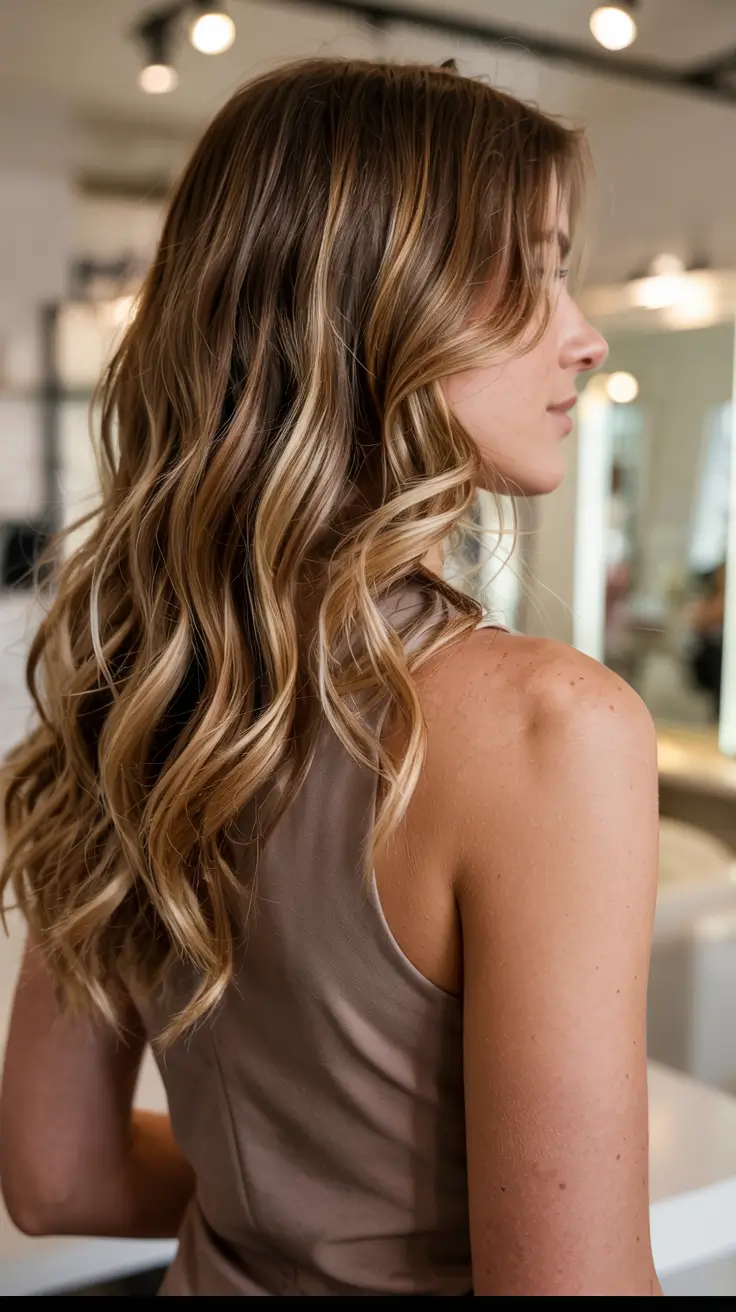 brown hair colors 2026 ideas Golden Latte Balayage Glow