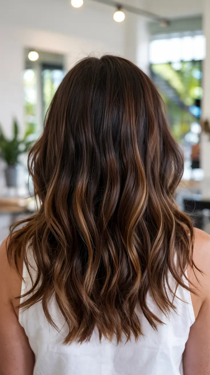 brunette hair color 2026 Warm Caramel Brunette Flow