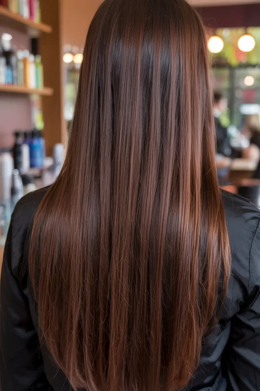 brunette hair color 2026 Sleek Toffee Perfection
