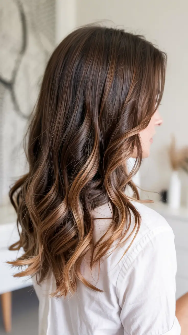brunette hair color 2026 Soft Latte Brunette Waves