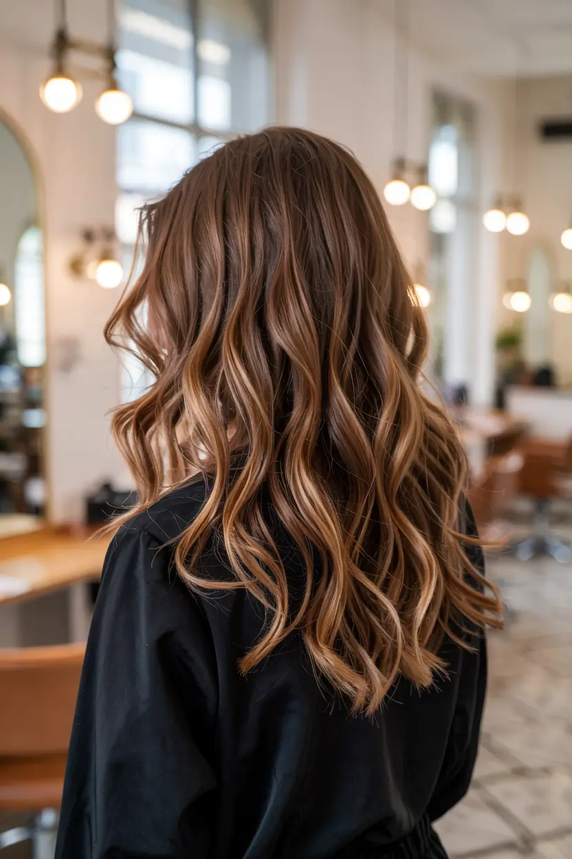 brunette hair color 2026 Golden Latte Waves