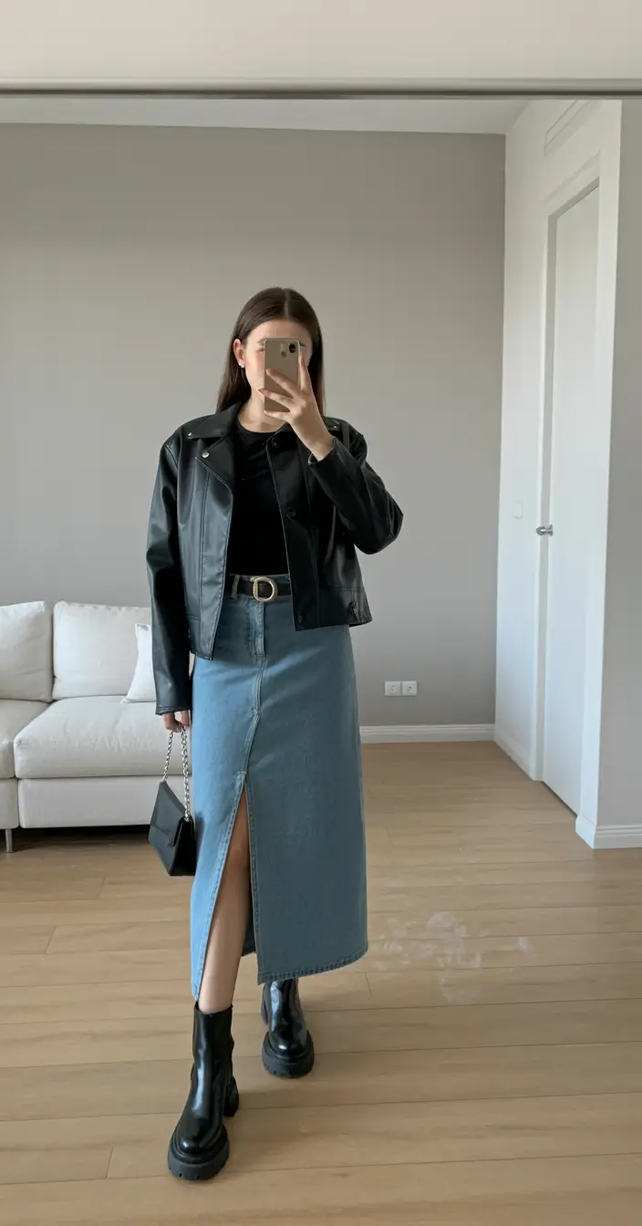 capsule wardrobe outfits minimalist Edgy Denim with a Polished Finish