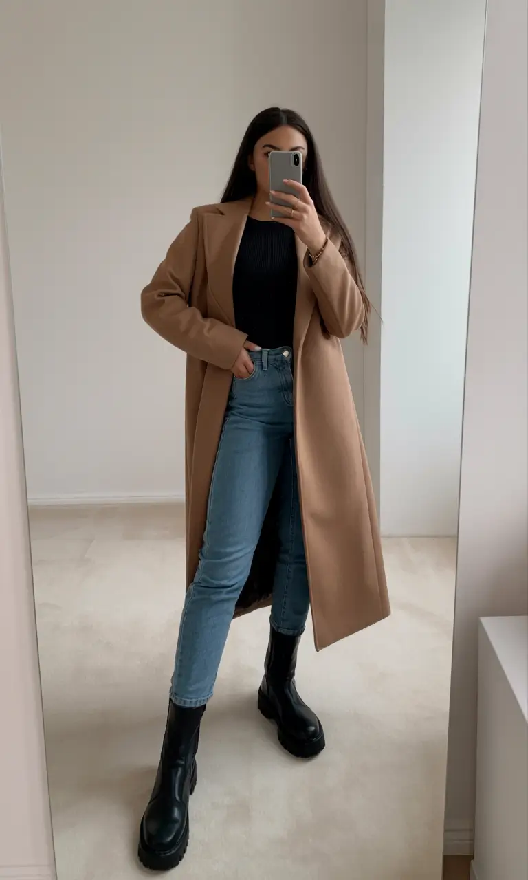 capsule wardrobe outfits 2026 Classic Camel and Denim Revival