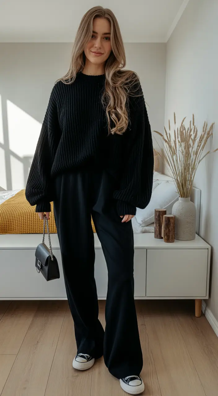capsule wardrobe outfits 2026 Soft Black Knits and Relaxed Confidence
