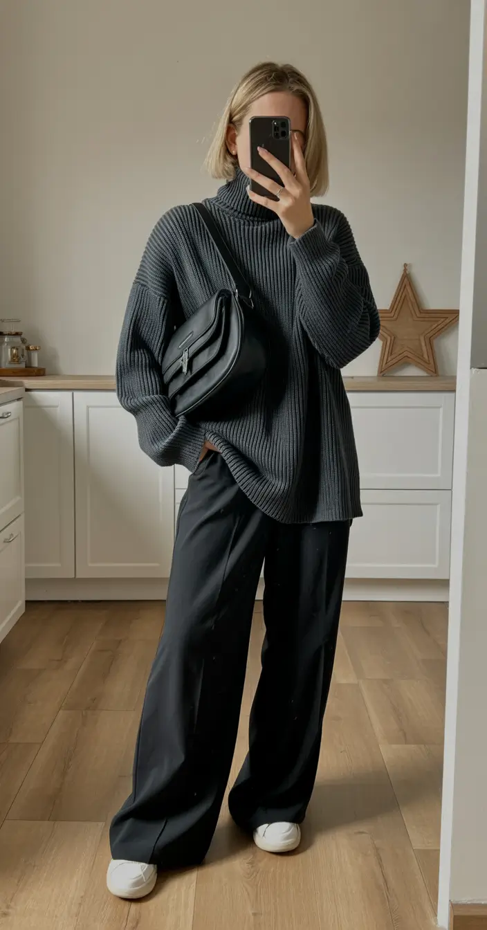 capsule wardrobe outfits minimalist Dark Neutrals with an Edge