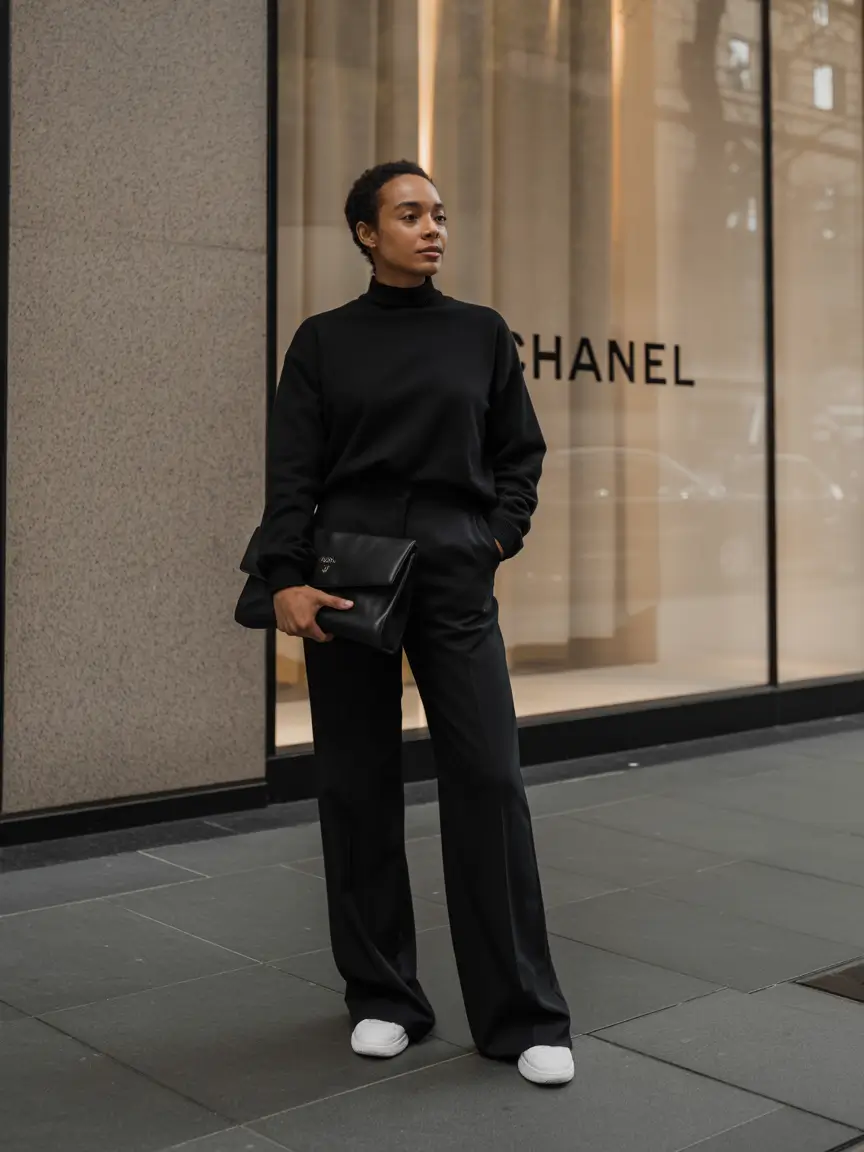 outfits for black women casual Black-on-Black Minimalism Reimagined