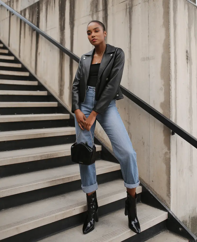 outfits for black women streetwear Modern Edge in Denim and Leather