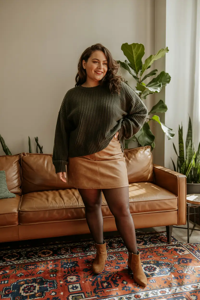 plus size outfits Olive and Leather Mix