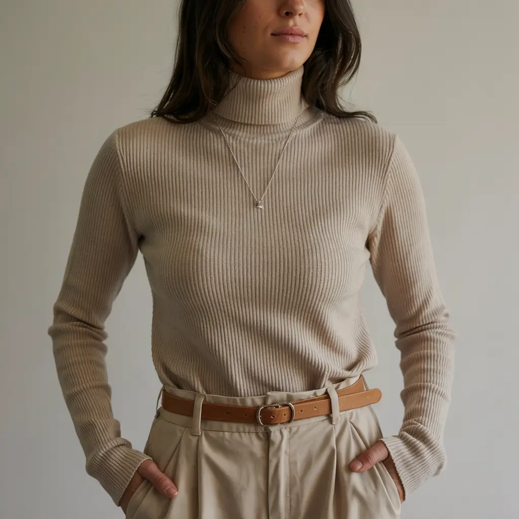 sweater outfits women Soft Sophistication: Beige Turtleneck Elegance