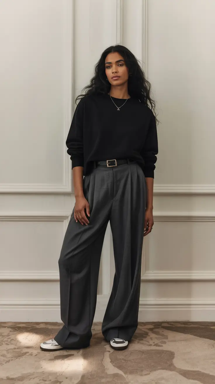 sweater outfits women Monochrome Ease with a Masculine Twist