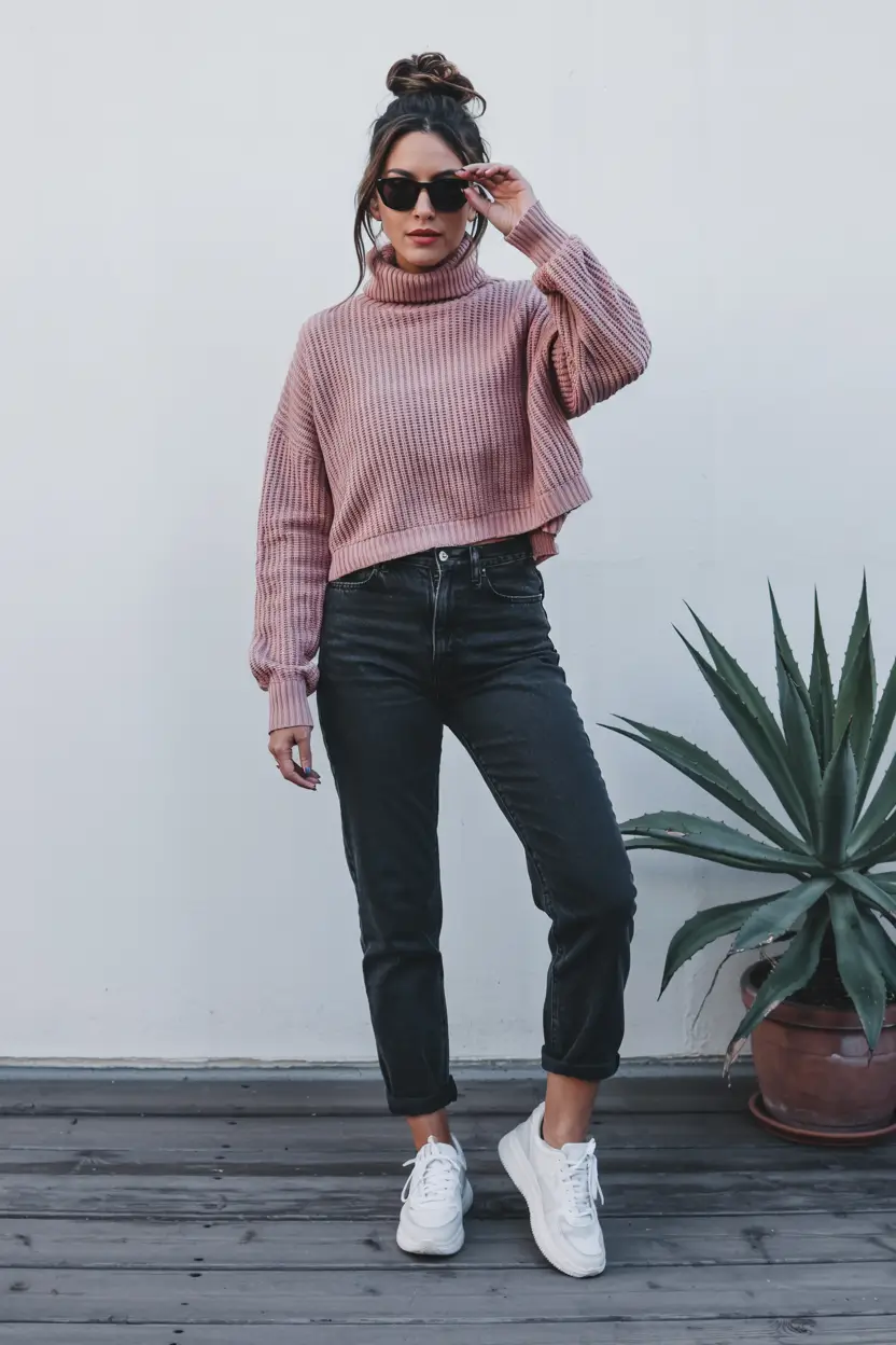 sweater outfits aesthetic Playful Contrast in Dusty Pink