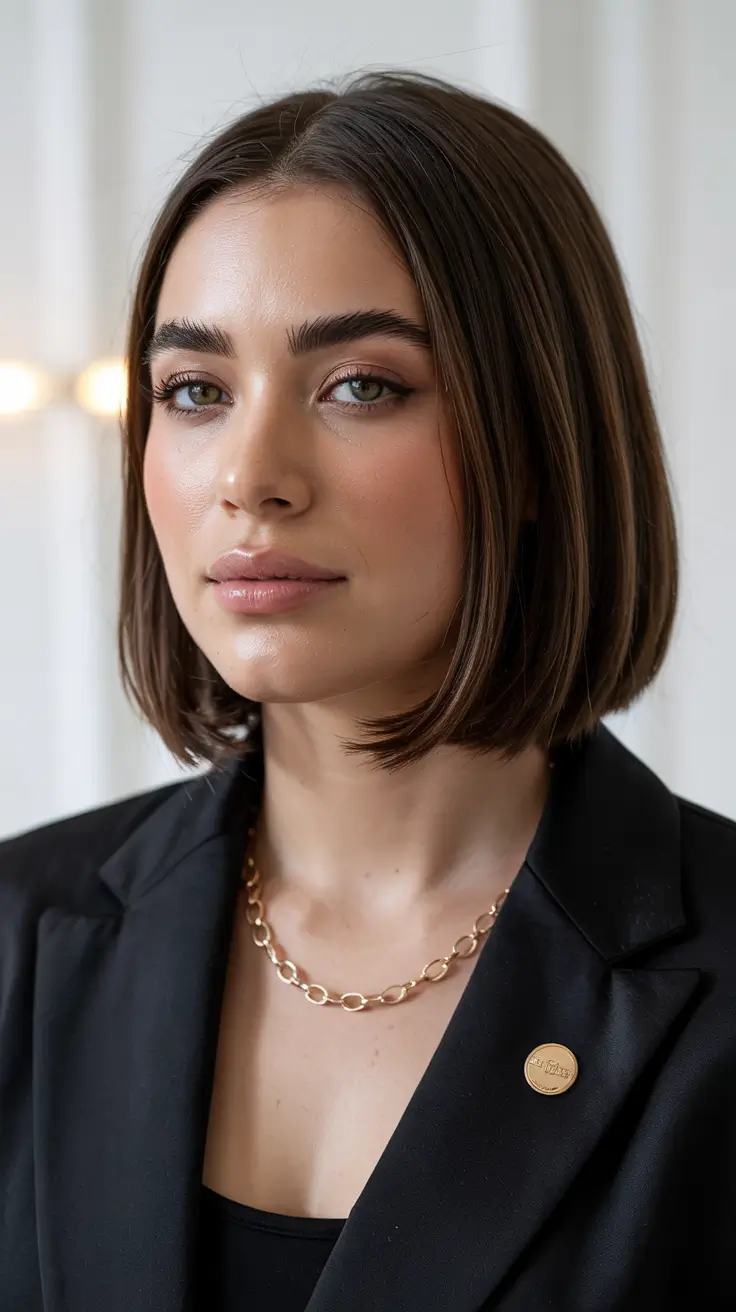 chubby face haircut inspiration 2026 Classic Sleek Bob with a Defined Edge
