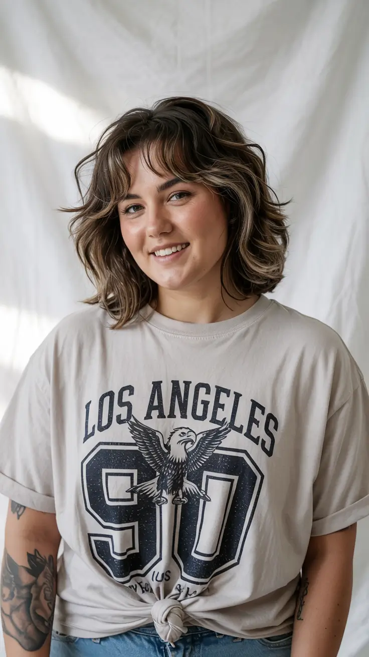 chubby face haircut inspiration 2026 Voluminous Shaggy Bob with Framing Waves