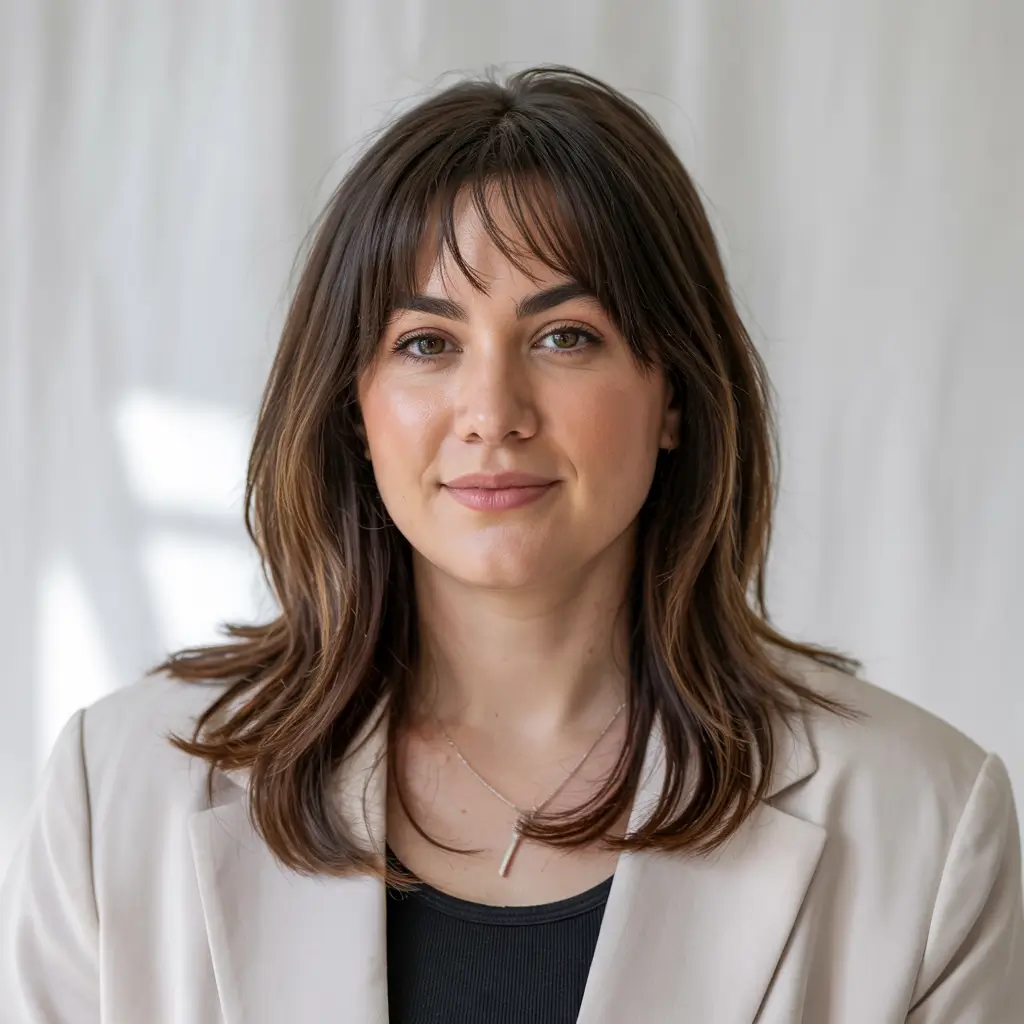 chubby face haircut inspiration 2026 Feathered Mid Length Cut with Soft Fringe