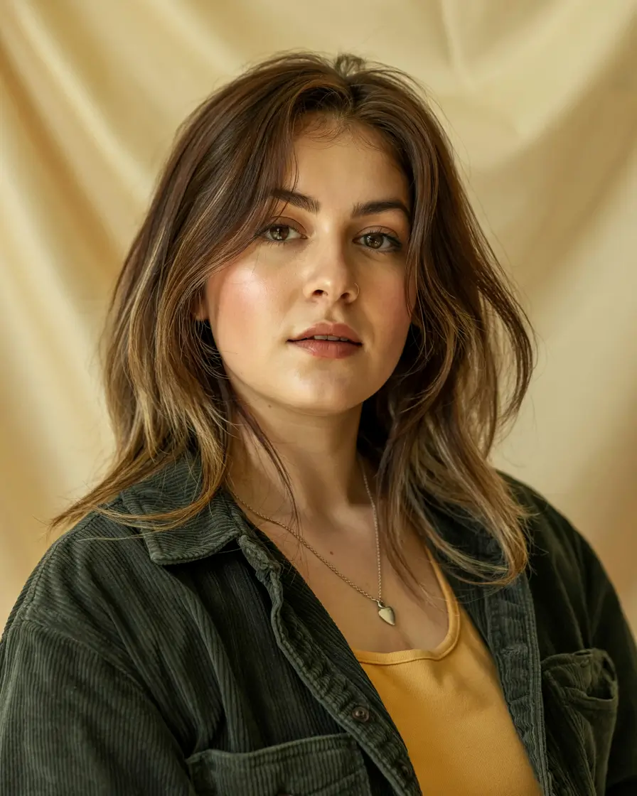 chubby face haircut inspiration 2026 Soft Layered Shag with Natural Movement