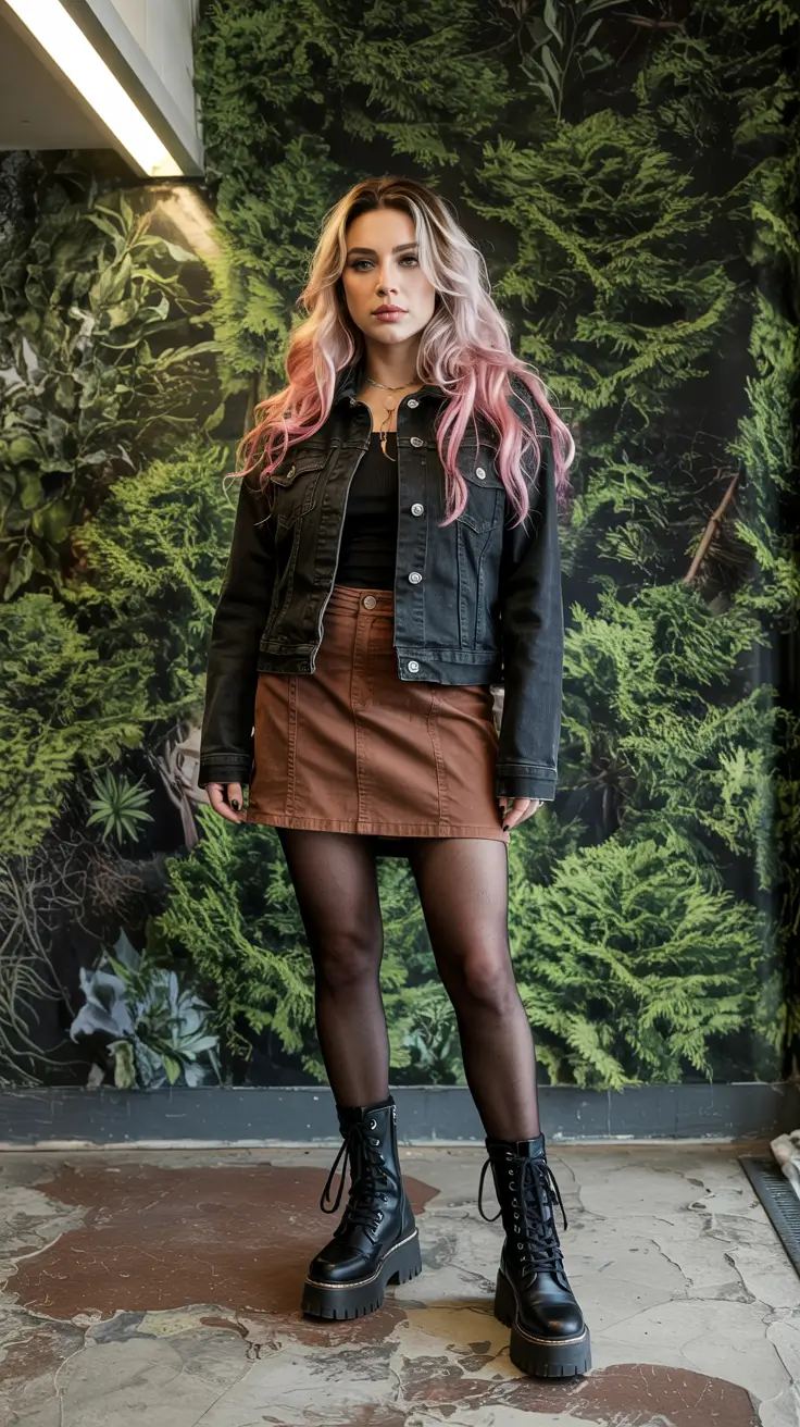 going out outfits fall Retro Rebellion: Denim, Mini, and Combat Boots