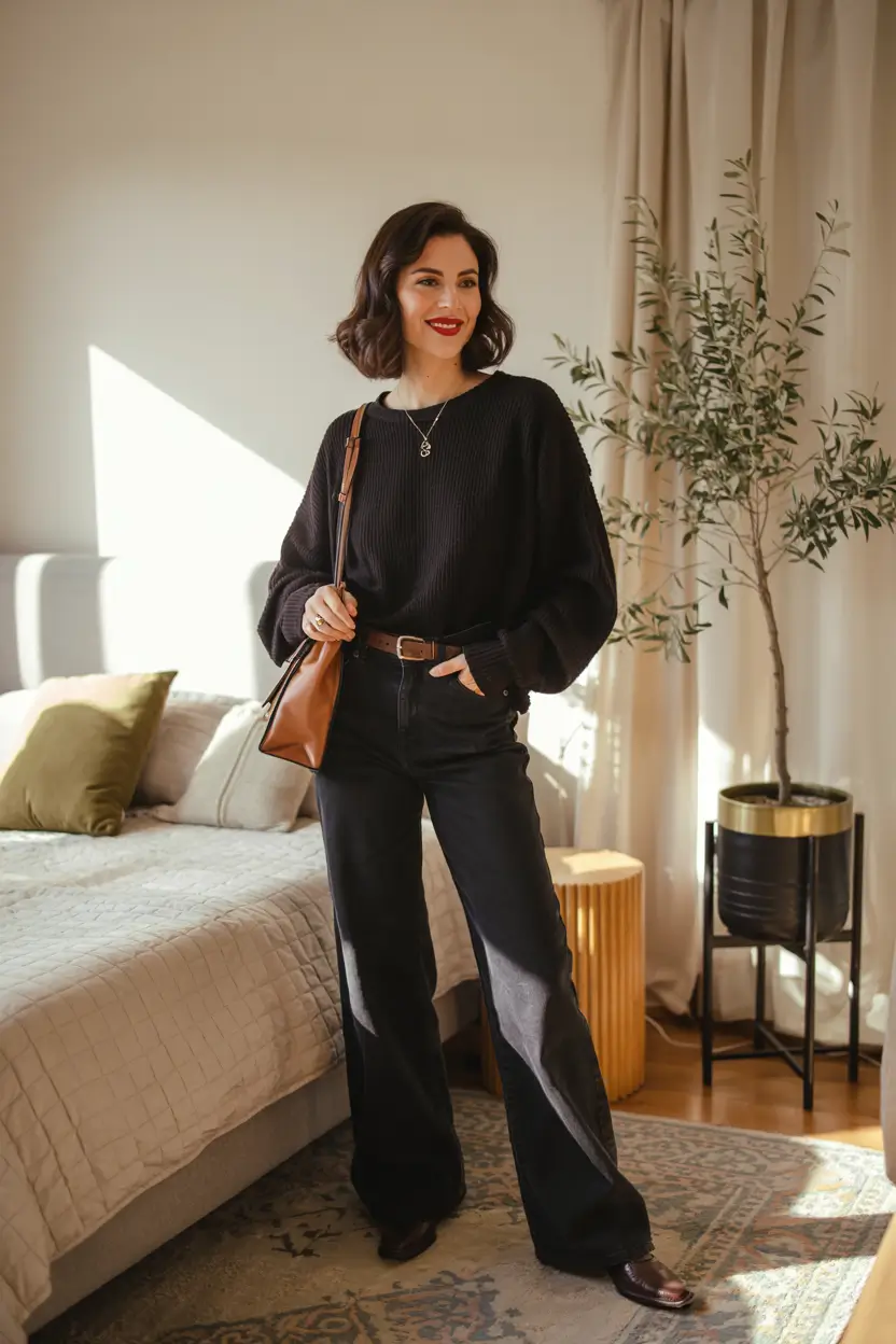 Cute midsize outfits 2026 All-Black with a Hint of Warmth