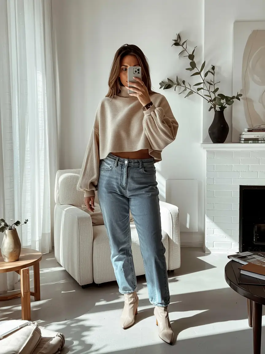 outfits midsize girl Cozy Knits & Denim for a Quiet Luxury Morning