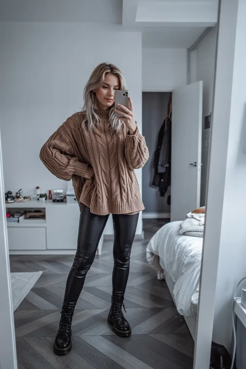 Cute midsize outfits 2026 - Chunky Knit Comfort Meets Sleek Winter Edge