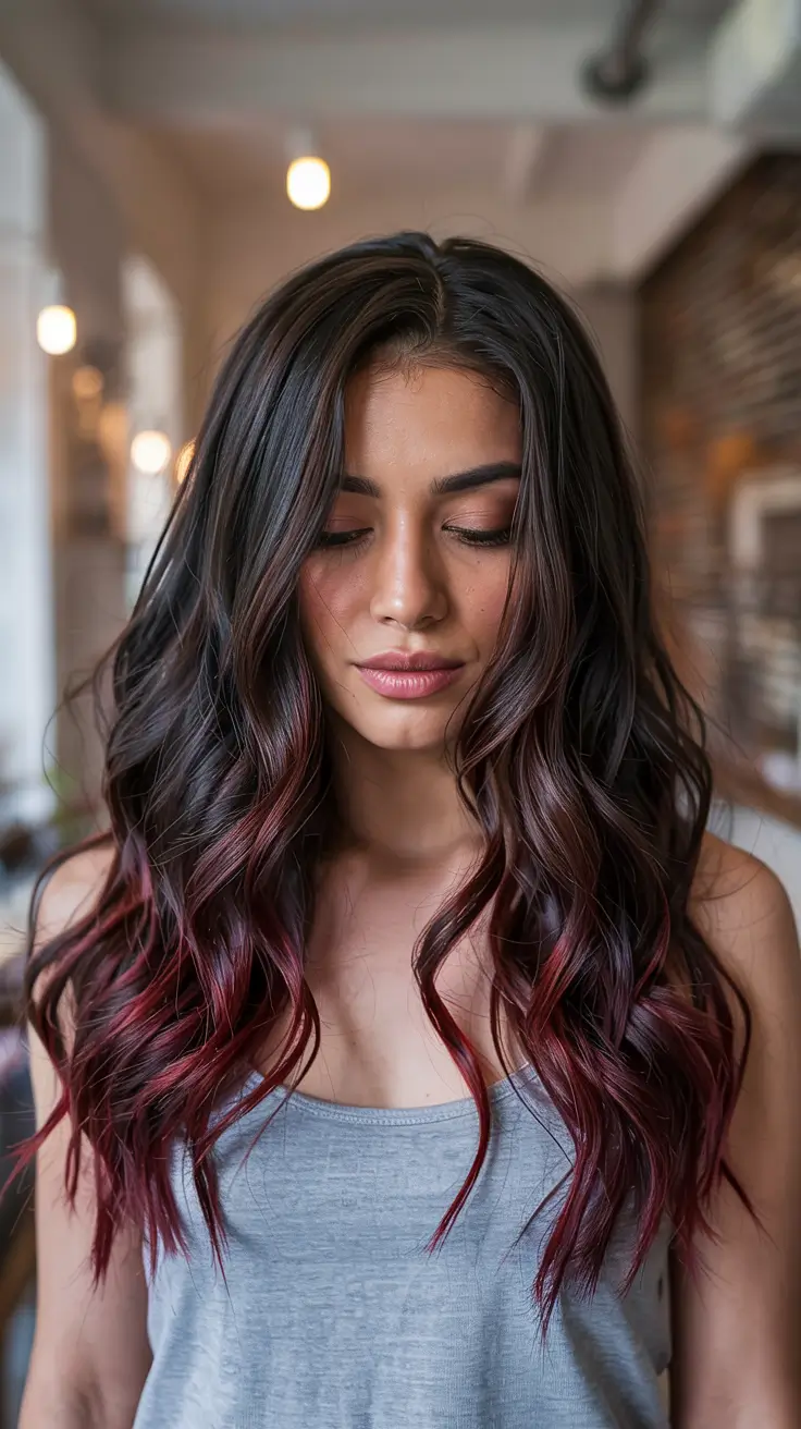 dark brown hair color 2026 Berry-Toned Brunette Melt