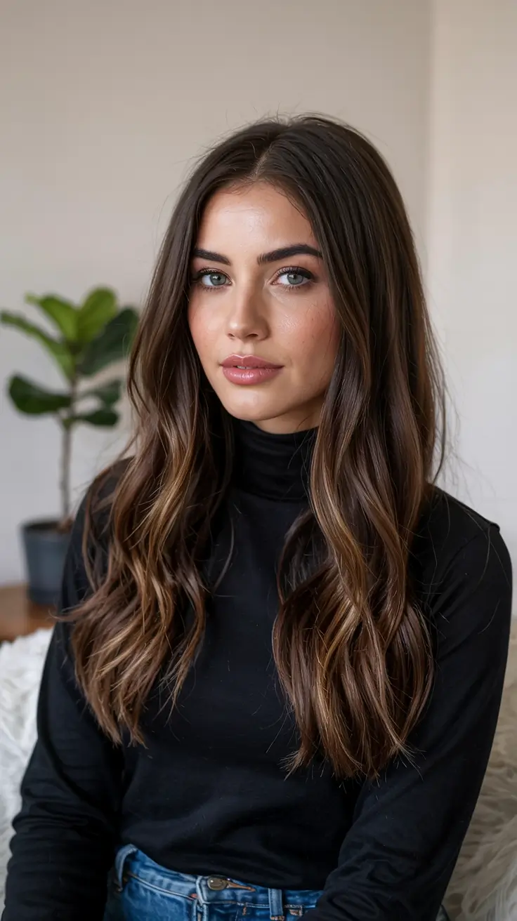 dark brown hair color 2026 subtle sunlight brunette