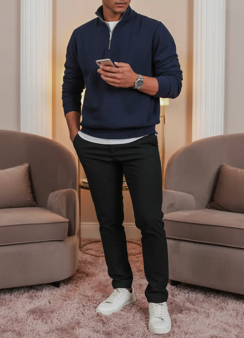 Formal outfits for men 2026 Navy Zip Perfection with Urban Simplicity