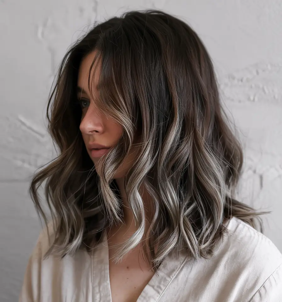 Hair color ideas 2026 Smoky Mushroom Brown Waves