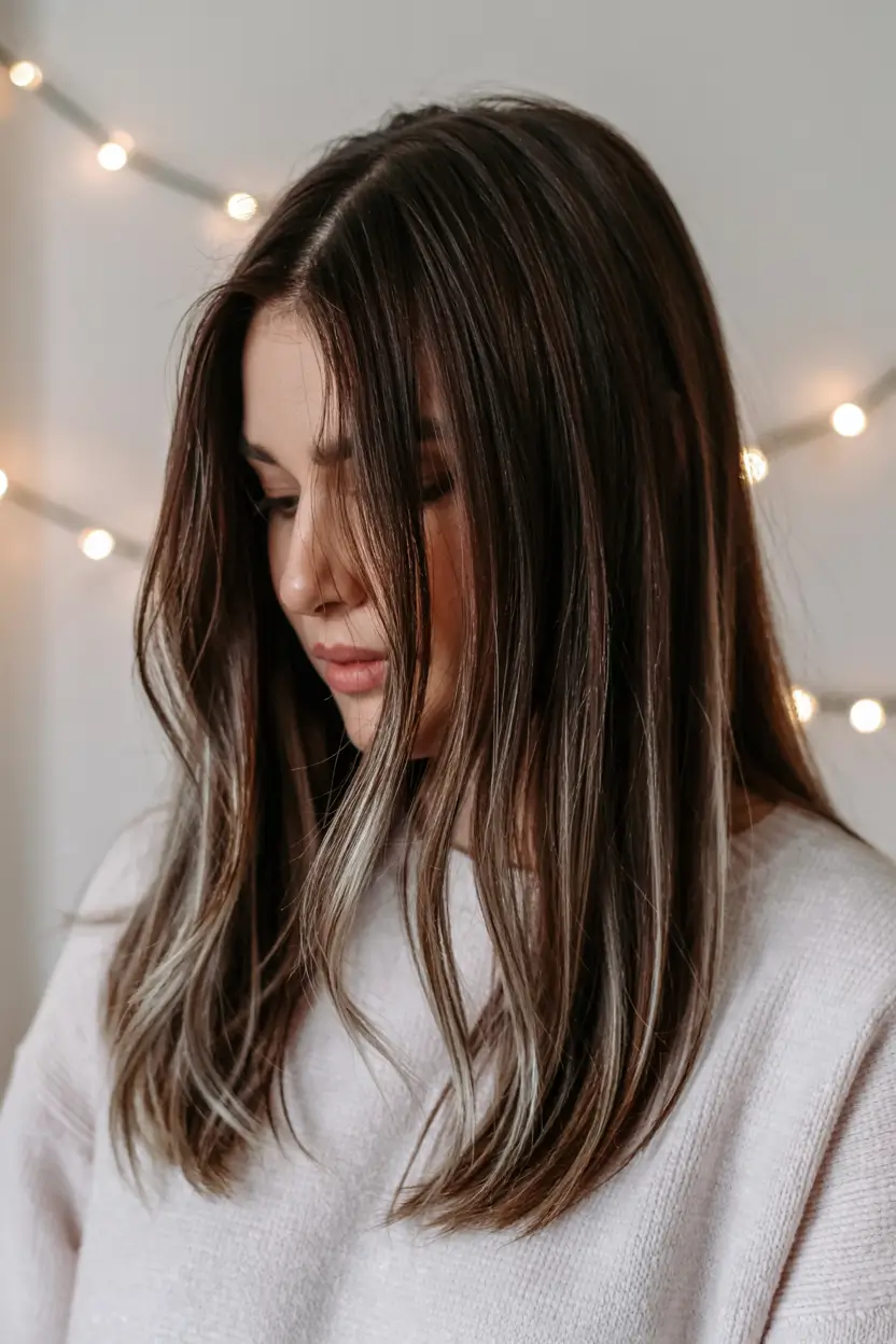 hair color ideas 2026 Frosted Espresso Streaks