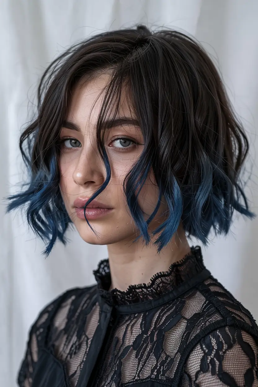 hair color ideas 2026 Blue Ink Bob