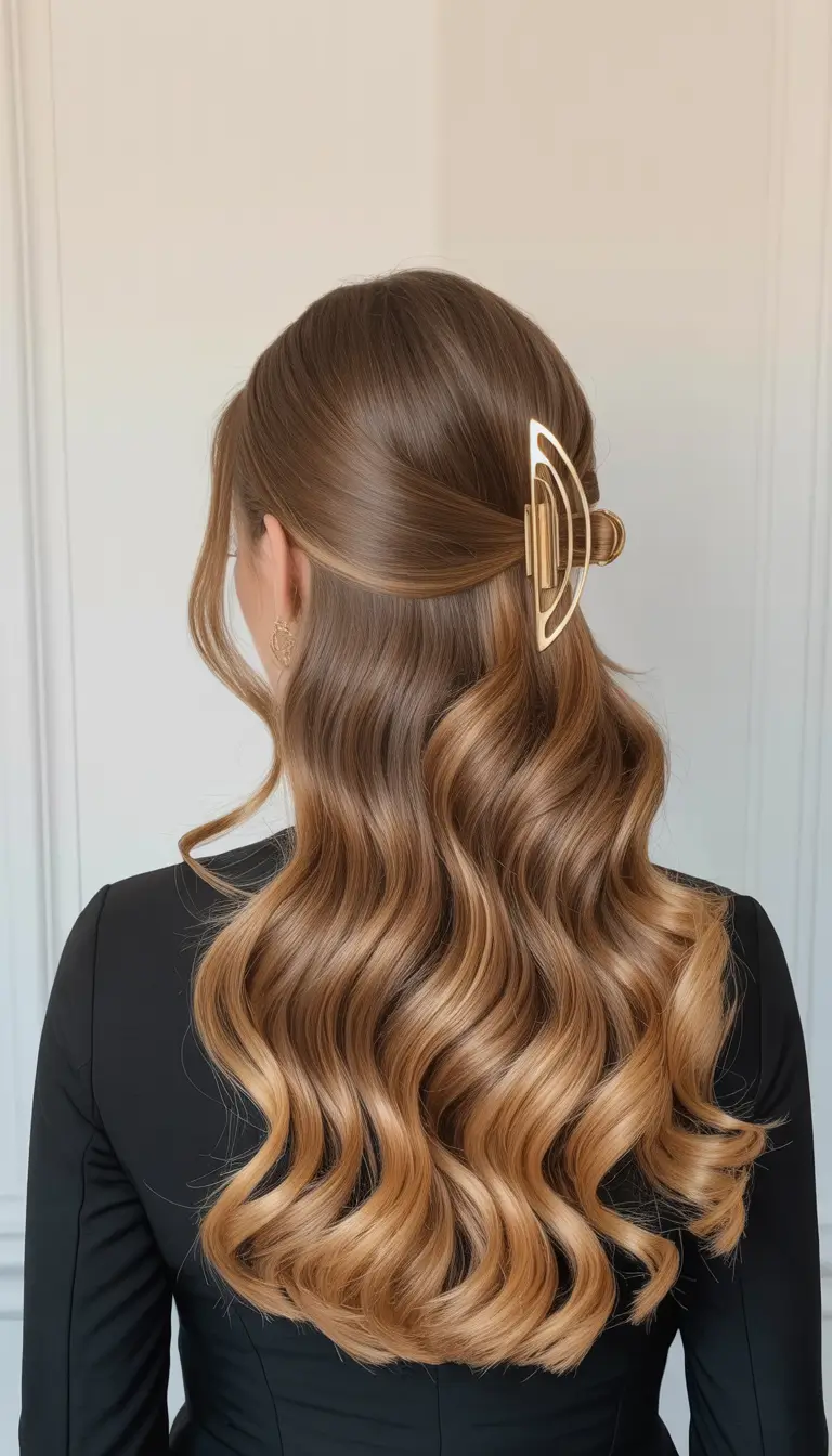 Honey blonde hair color 2026 Golden Elegance Half-Up