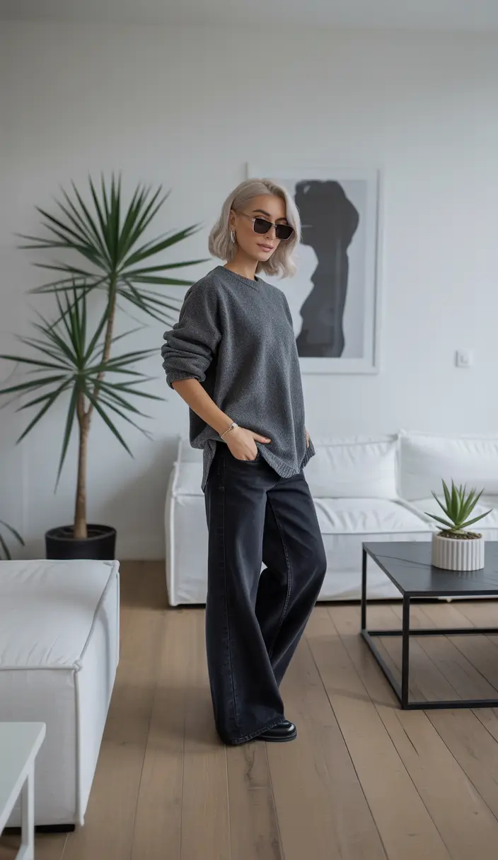 jeans outfits winter Monochrome Ease in Charcoal