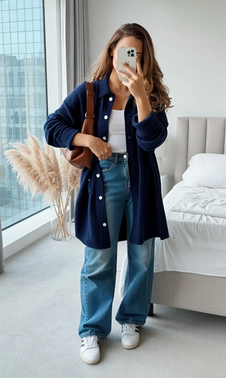 jeans outfits women Navy Layers and Soft Denim