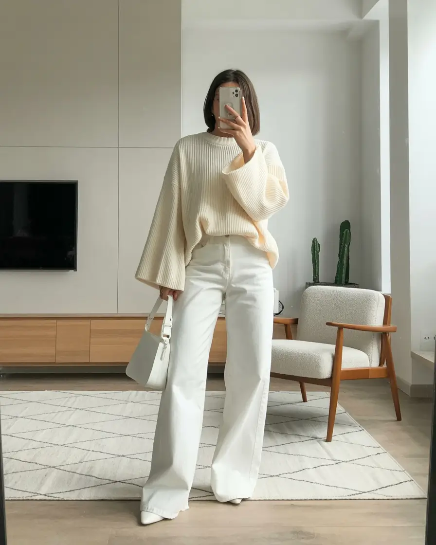 jeans outfits women Winter Whites Done Right