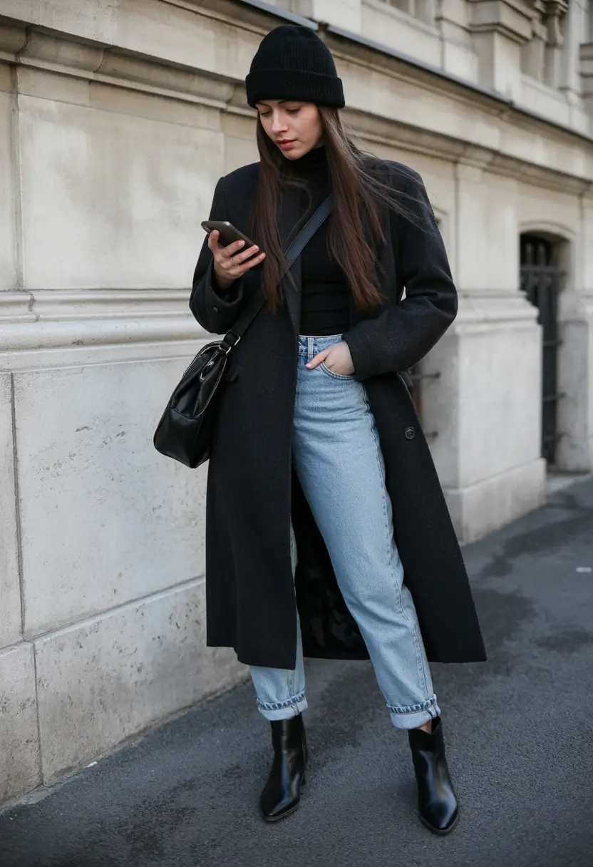 jeans outfits winter City Noir The Power of Monochrome