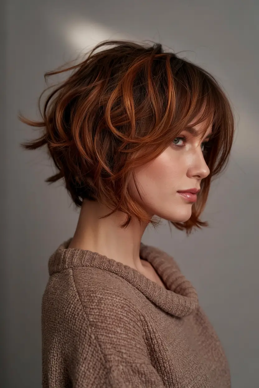 choppy bob haircuts 2026 layered copper bob with airy volume