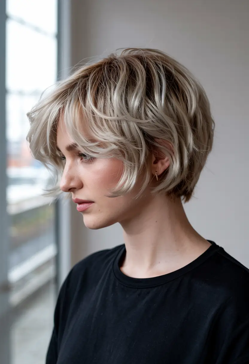 choppy bob haircuts 2026 icy blonde textured bob