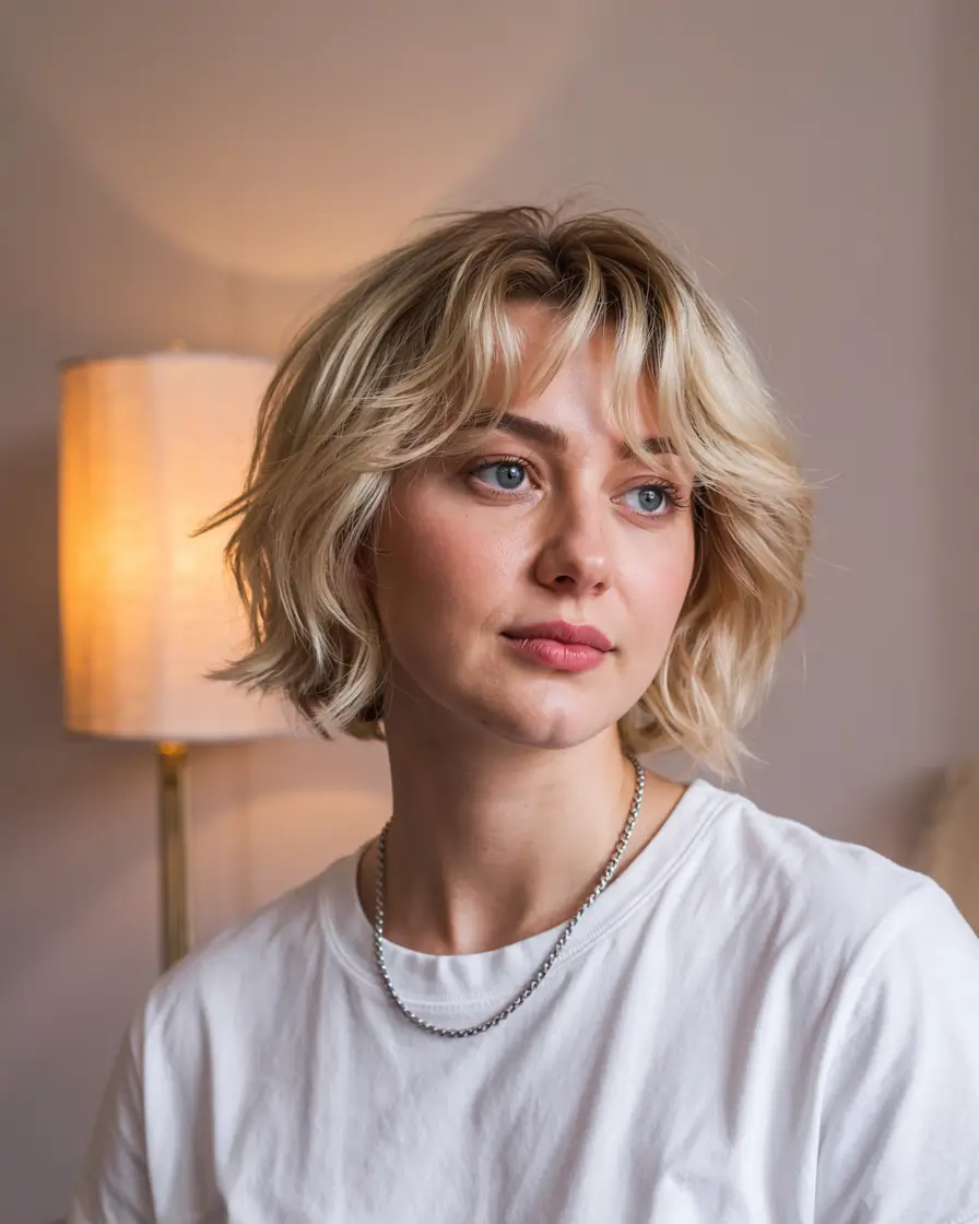 choppy bob haircuts 2026 butter blonde bob with airy bangs