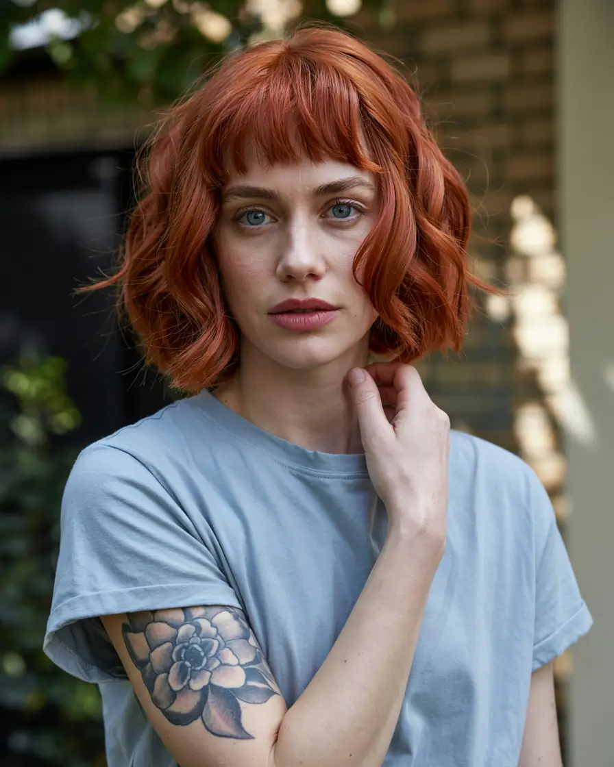 choppy bob haircuts 2026 fiery red bob with retro energy