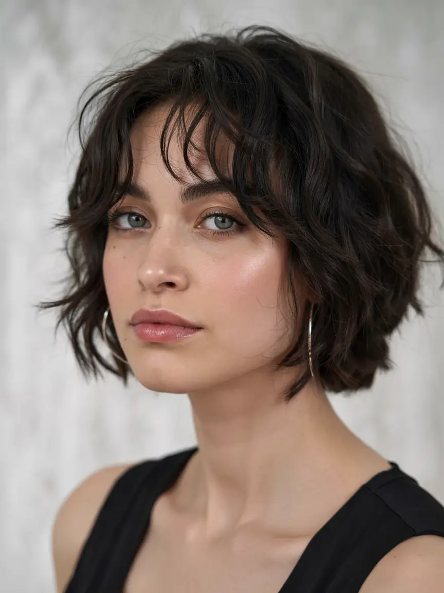 choppy bob haircuts 2026 layered waves with curtain bangs