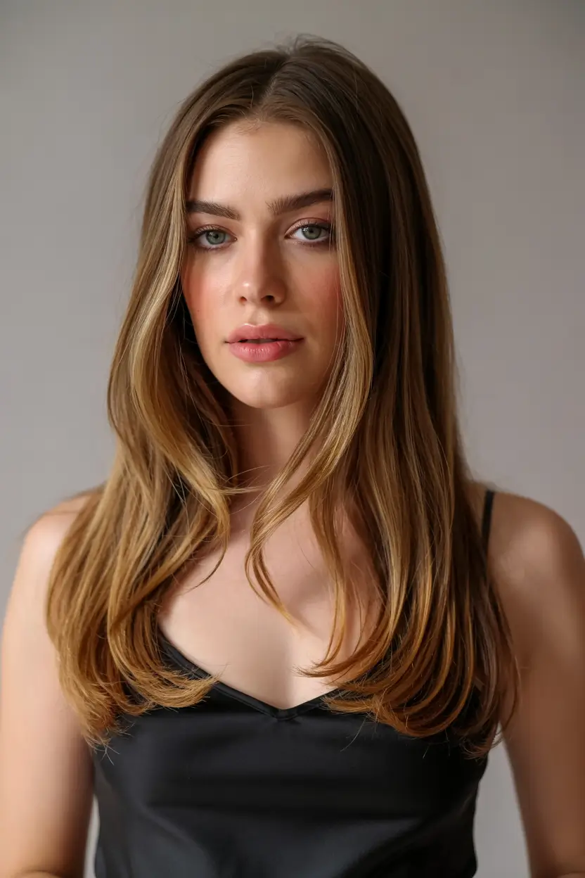 haircuts for long hair 2026 Classic Straight Layers with Subtle Shine